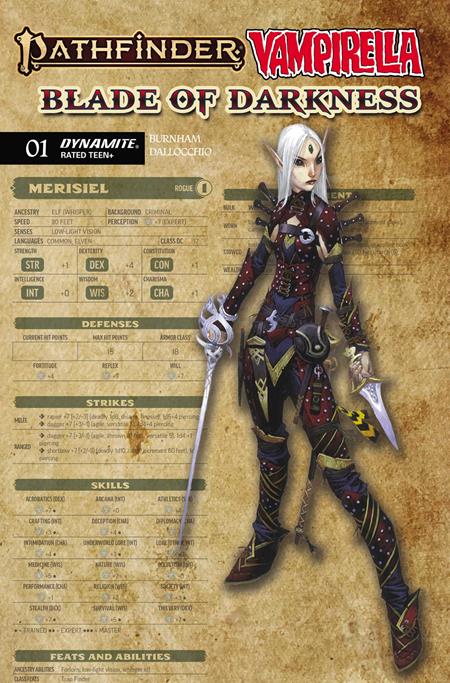 PATHFINDER VAMPIRELLA BLADE OF DARKNESS #1 CVR C WAYNE REYNOLDS CHARACTER SHEET VAR ISBN: 72513036738901031 - FOC DATE: 10/4/26 - Release Date: 10/28/26
