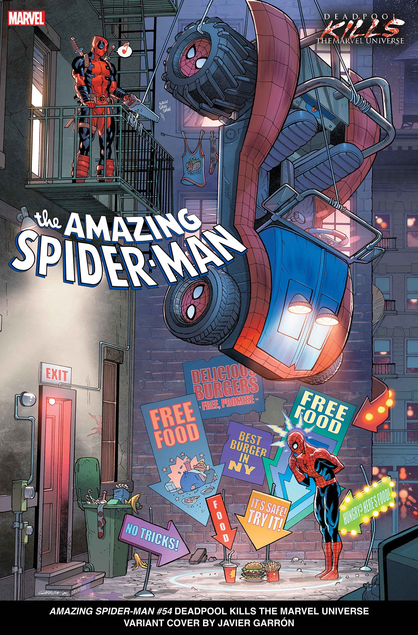 AMAZING SPIDER-MAN #54 JAVIER GARRON DEADPOOL KILLS THE MARVEL UNIVERSE VARIANT - Release Date: 7/31/24