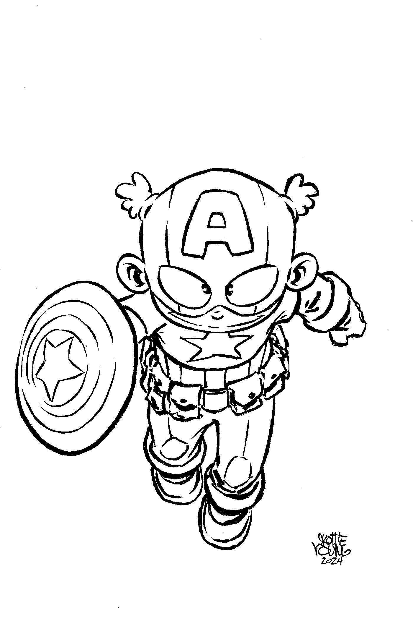 1:50 CAPTAIN AMERICA #10 SKOTTIE YOUNG'S BIG MARVEL VIRGIN BLACK AND WHITE VARIANT - Release Date: 6/19/24