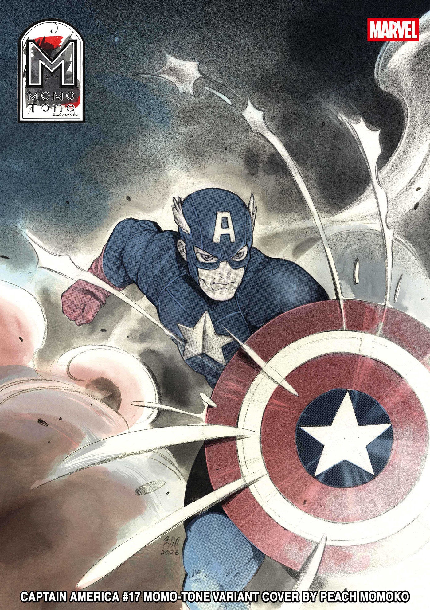 CAPTAIN AMERICA #17 PEACH MOMOKO MOMO-TONE VARIANT ISBN: 75960621146301741 - FOC DATE: 10/4/26 - Release Date: 11/11/26