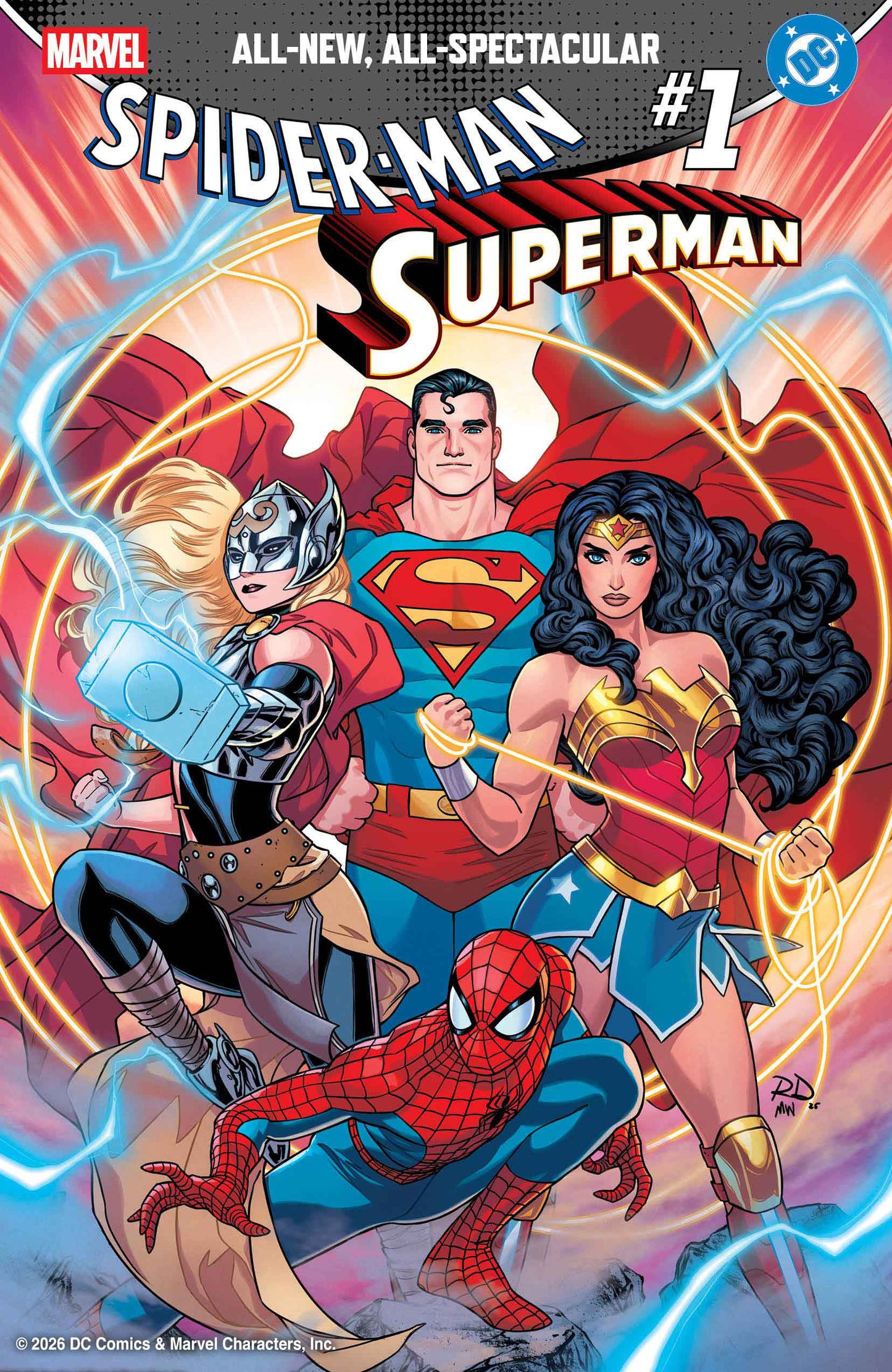 MARVEL/DC: SPIDER-MAN/SUPERMAN #1 RUSSELL DAUTERMAN VARIANT ISBN: 75960621395500128 - FOC DATE: 3/8/26 - Release Date: 4/22/26