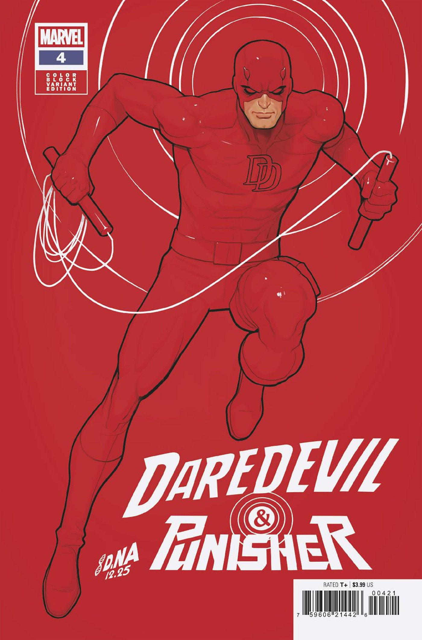 DAREDEVIL/PUNISHER: THE DEVIL'S TRIGGER #4 DAVID NAKAYAMA COLOR BLOCK RED VARIANT ISBN: 75960621442600421 - Release Date: 2/18/26