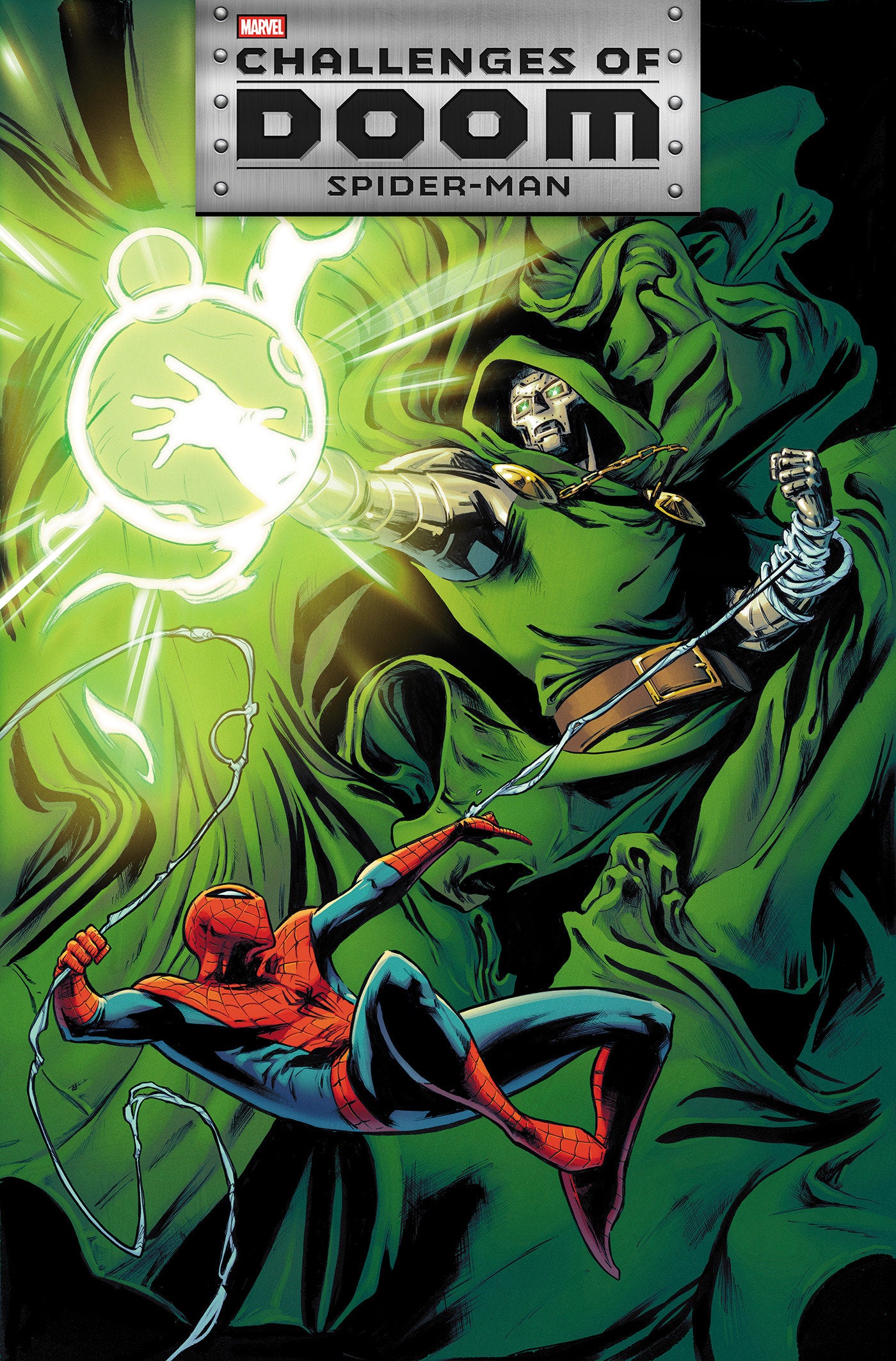 CHALLENGES OF DOOM: SPIDER-MAN #1 CARMEN CARNERO VARIANT ISBN: 75960621607900131 - FOC DATE: 8/9/26 - Release Date: 9/9/26