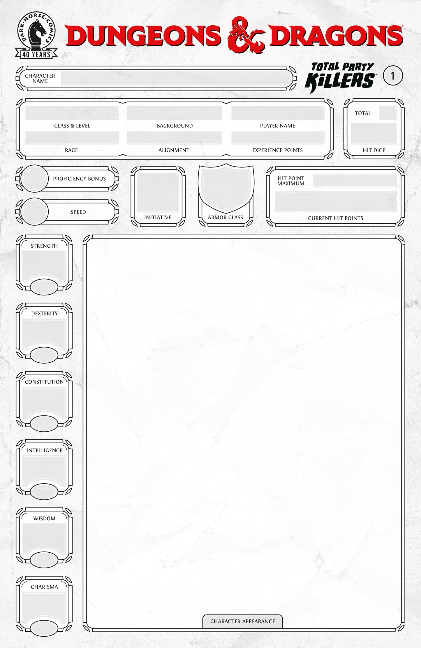 Dungeons & Dragons: Total Party Killers #1 (CVR E) (Blank cover-Character Sheet) ISBN: 76156801598000151 - FOC DATE: 6/7/26 - Release Date: 7/22/26