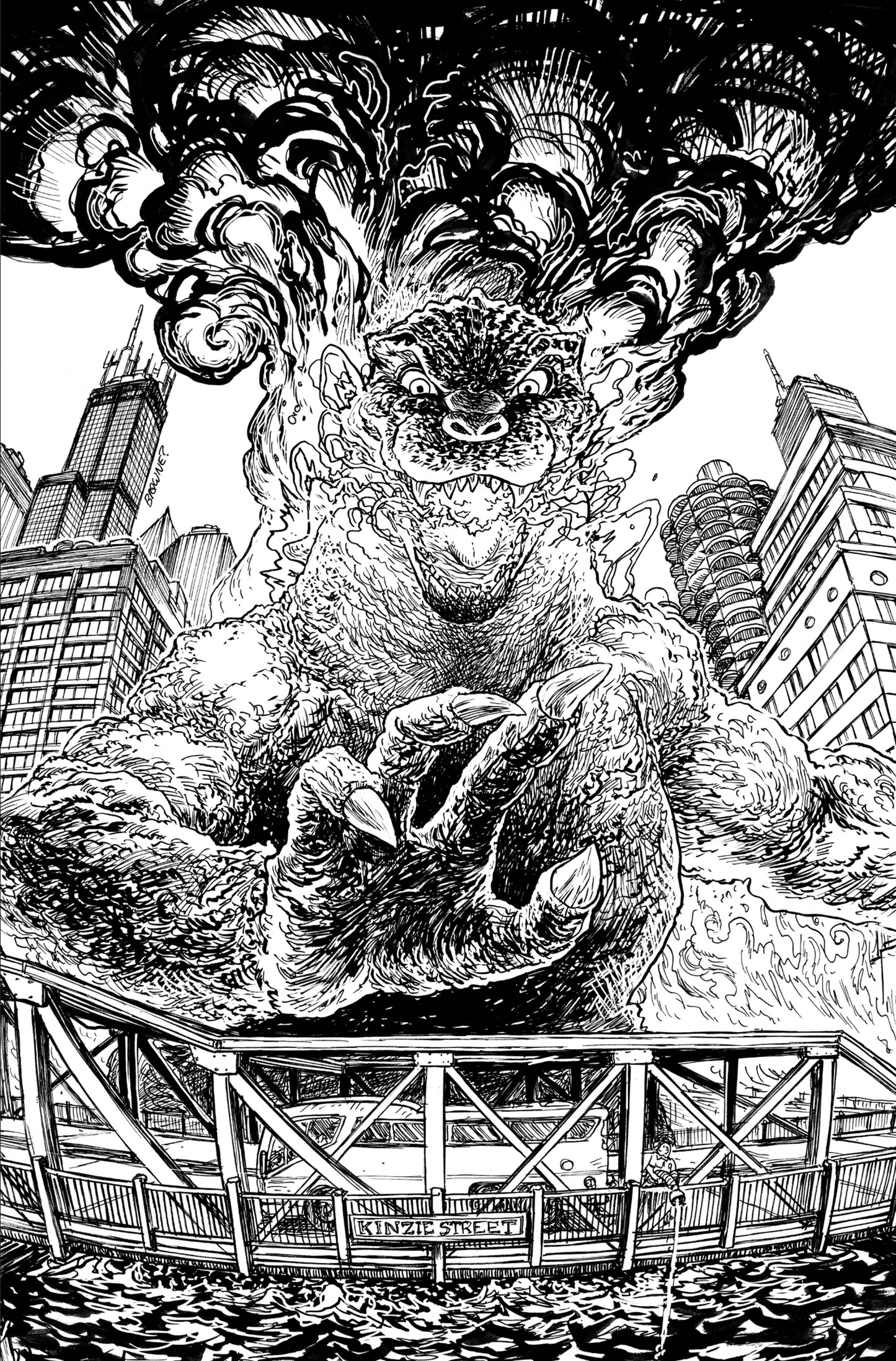 1:25 Godzilla Vs. America: Chicago Variant RI (25) (Browne Full Art B&W) - Release Date: 2/26/25
