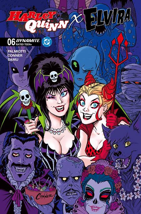 HARLEY QUINN X ELVIRA #6 CVR A AMANDA CONNER PARTY ISBN: 72513035710606011 - FOC DATE: 2/16/26  - Release Date: 3/18/26
