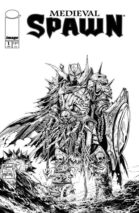 MEDIEVAL SPAWN #1 (OF 4) CVR B TODD MCFARLANE & FRANCESCO MATTINA B&W VAR  - Release Date:  4/23/25
