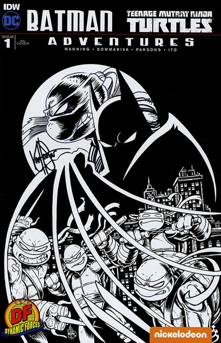 DF BATMAN/TEENAGE MUTANT NINJA TURTLES ADVENTURES #1 DF EXCLUSIVE BW VARIANT SIGNED AND REMARKED BY KEN HAESER WITH A TMNT HEAD SKETCH ISBN: 72513036467800100 - FOC DATE: 3/2/26  - Release Date: 4/29/26