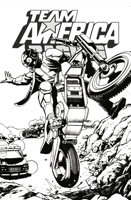 TEAM AMERICA RACING FULL THROTTLE EDITION #1 (ONE SHOT) CVR F JAVIER SALTARES B&W VARIANT ISBN: 64924187776900161 - FOC DATE: 5/31/26  - Release Date: 7/1/26