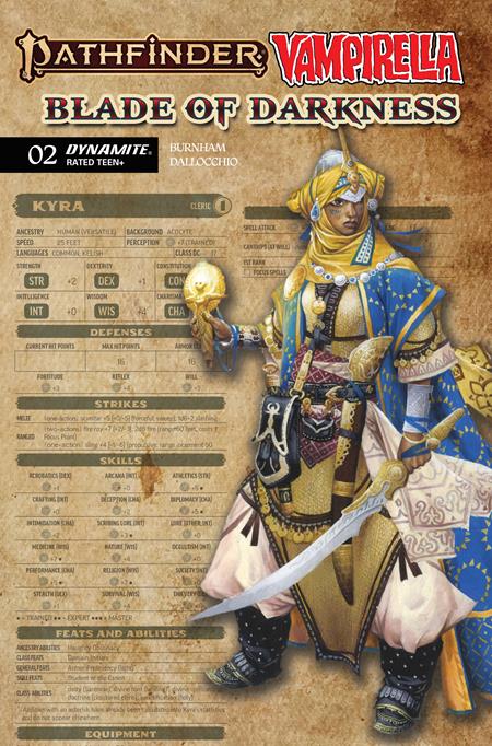 PATHFINDER VAMPIRELLA BLADE OF DARKNESS #2 CVR C WAYNE REYNOLDS CHARACTER SHEET VAR ISBN: 72513036738902031 - FOC DATE: 11/1/26  - Release Date: 11/25/26