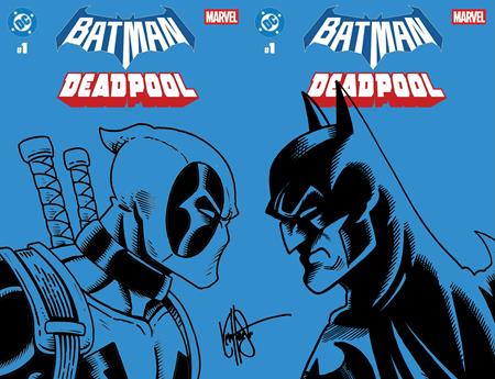 DF DC MARVEL BATMAN DEADPOOL #1 BLUE BLANK VARIANT TWO COVER SET SIGNED AND REMARKED BY KEN HAESER WITH DEADPOOL VS BATMAN SKETCH ISBN: 72513036328200111 - Release Date: 2/25/26