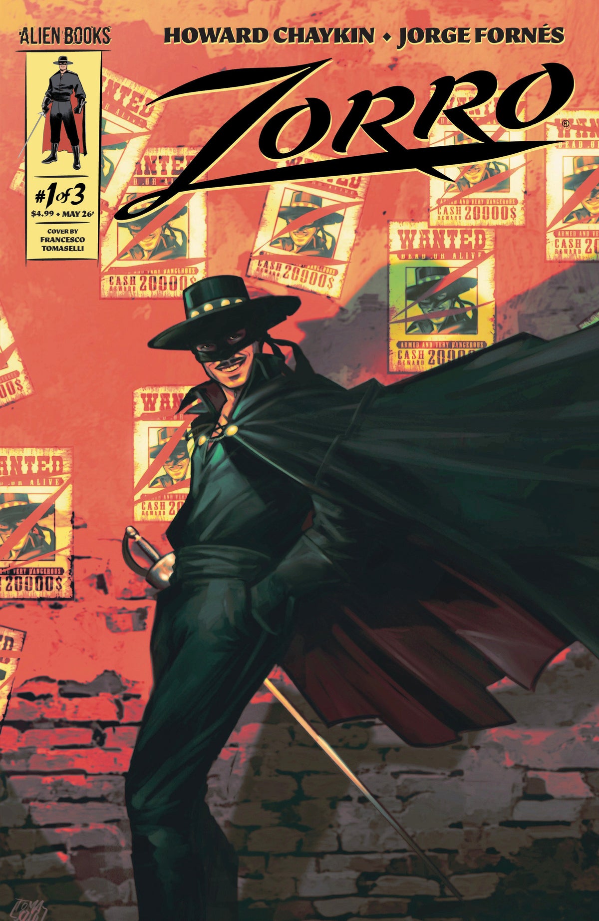 Zorro #1 Variant B (Tomaselli) ISBN: 73238818464400121 - FOC DATE: 4/12/26  - Release Date: 5/20/26