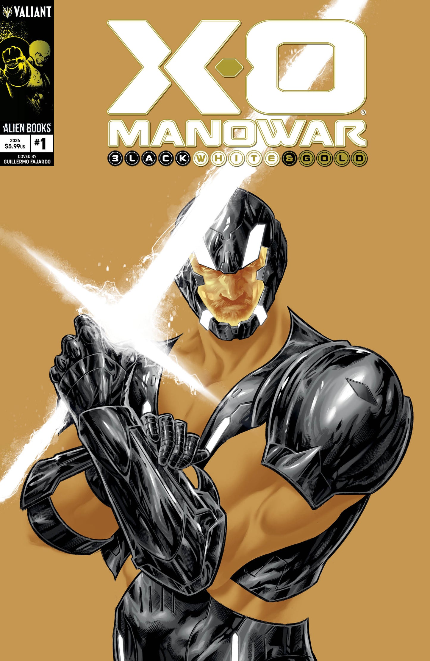 X-O Manowar: Black, White & Gold #1 Cover A (Fajardo) ISBN: 73238819034800111 - FOC DATE: 9/13/26  - Release Date: 10/21/26