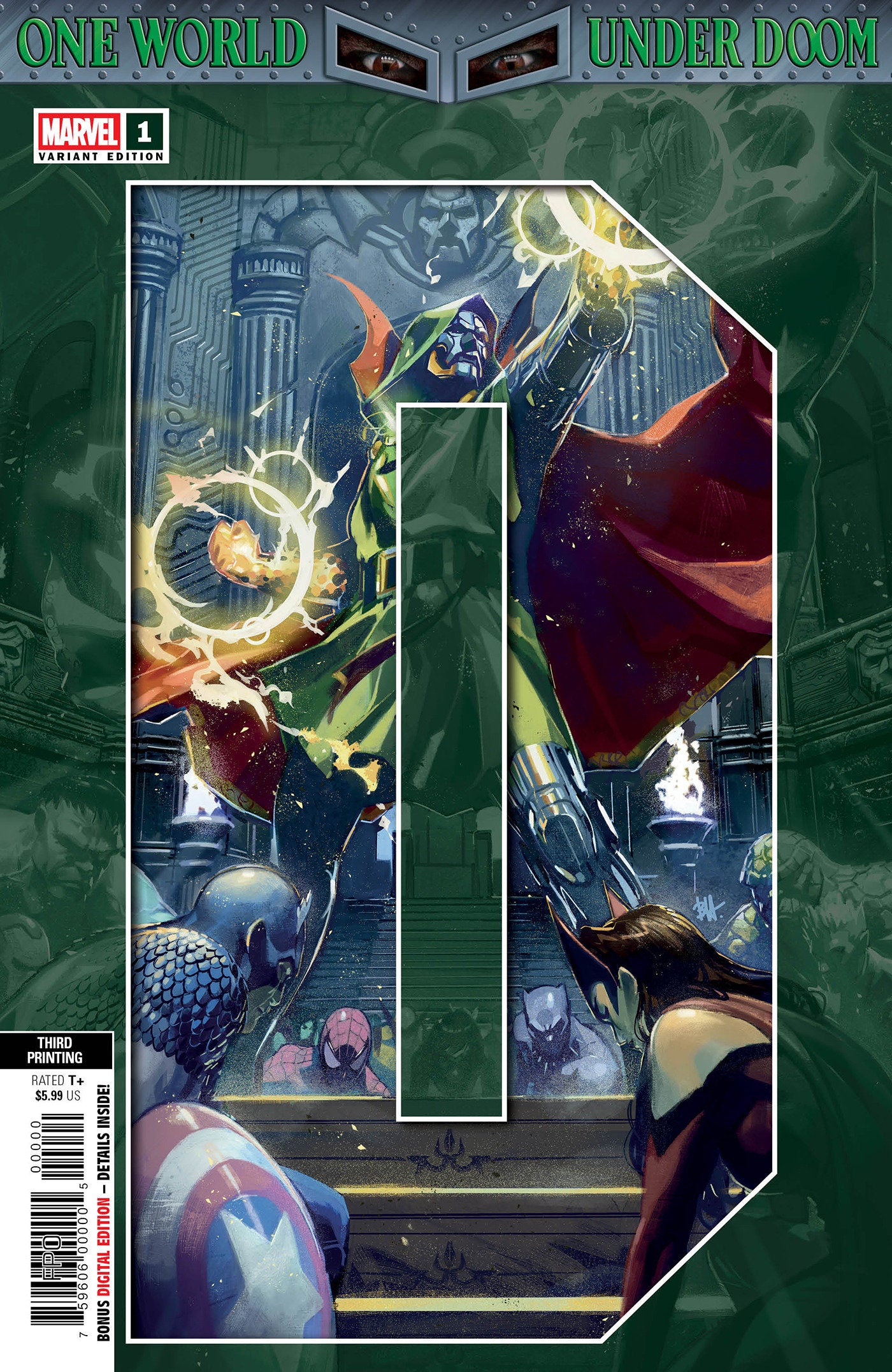 ONE WORLD UNDER DOOM #1 BEN HARVEY 3RD PRINTING VARIANT - ISBN: 75960620860900113 - Release Date:  7/16/25