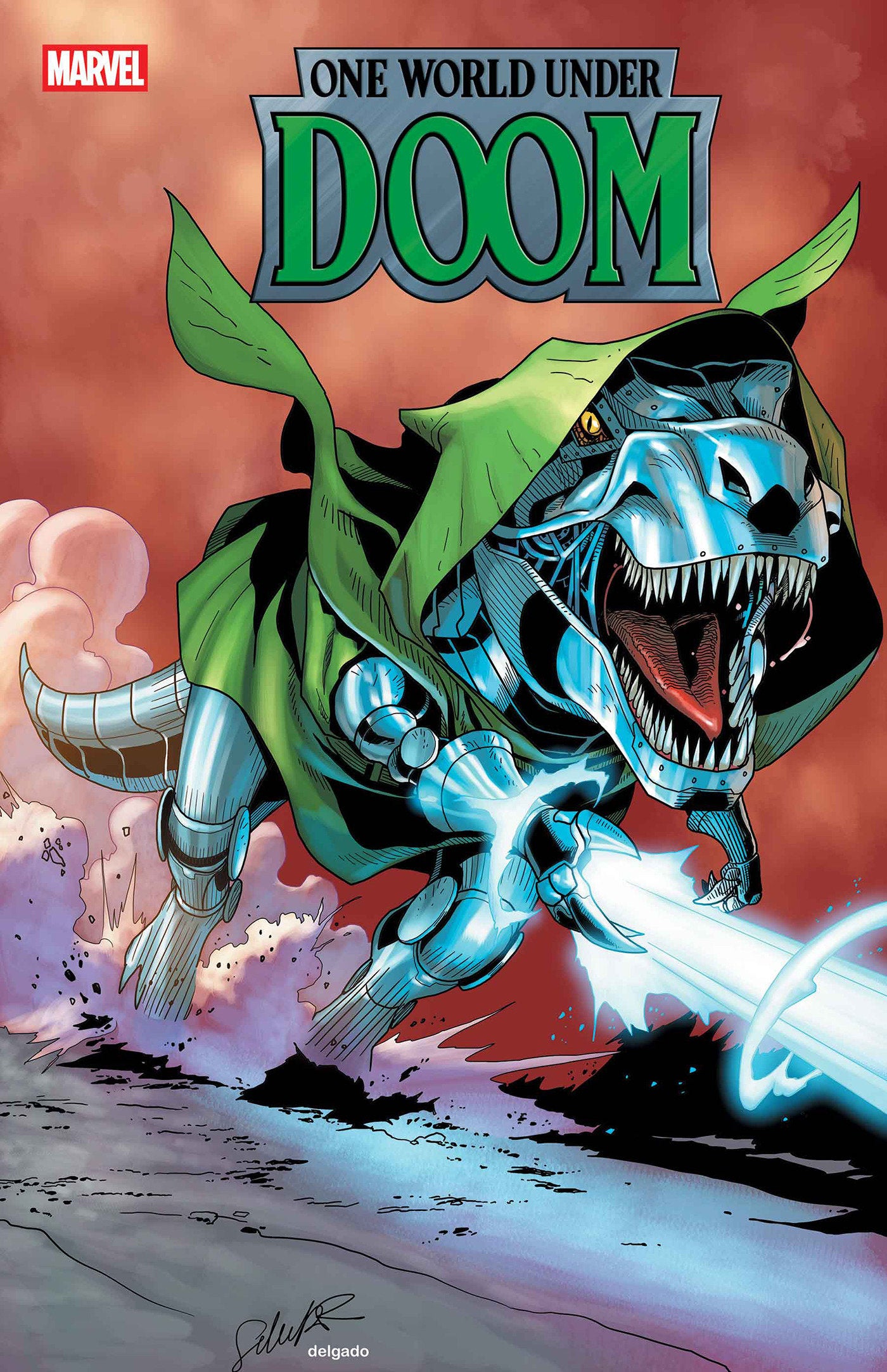 ONE WORLD UNDER DOOM #8 SALVADOR LARROCA DOOMASAUR VARIANT ISBN: 75960620860900821 - Release Date: 10/15/25
