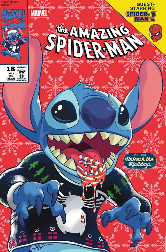 AMAZING SPIDER-MAN #18 BEN SU DISNEY STITCH UNLEASH THE HOLIDAYS VARIANT ISBN: 75960621001501851 - Release Date: 12/24/25