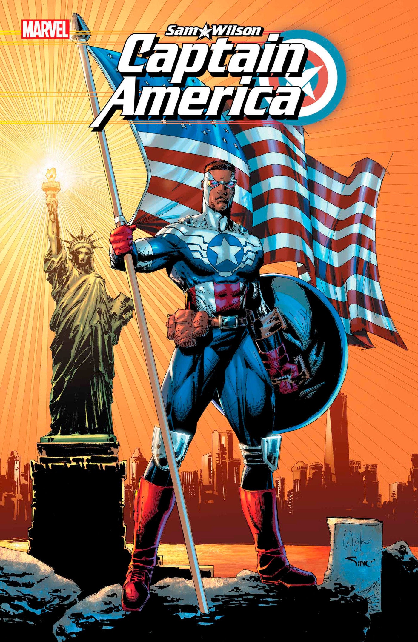 SAM WILSON, CAPTAIN AMERICA #1 WHILCE PORTACIO CAPTAIN AMERICA SAM WILSON HOMAGE  VARIANT  - Release Date:  1/1/25