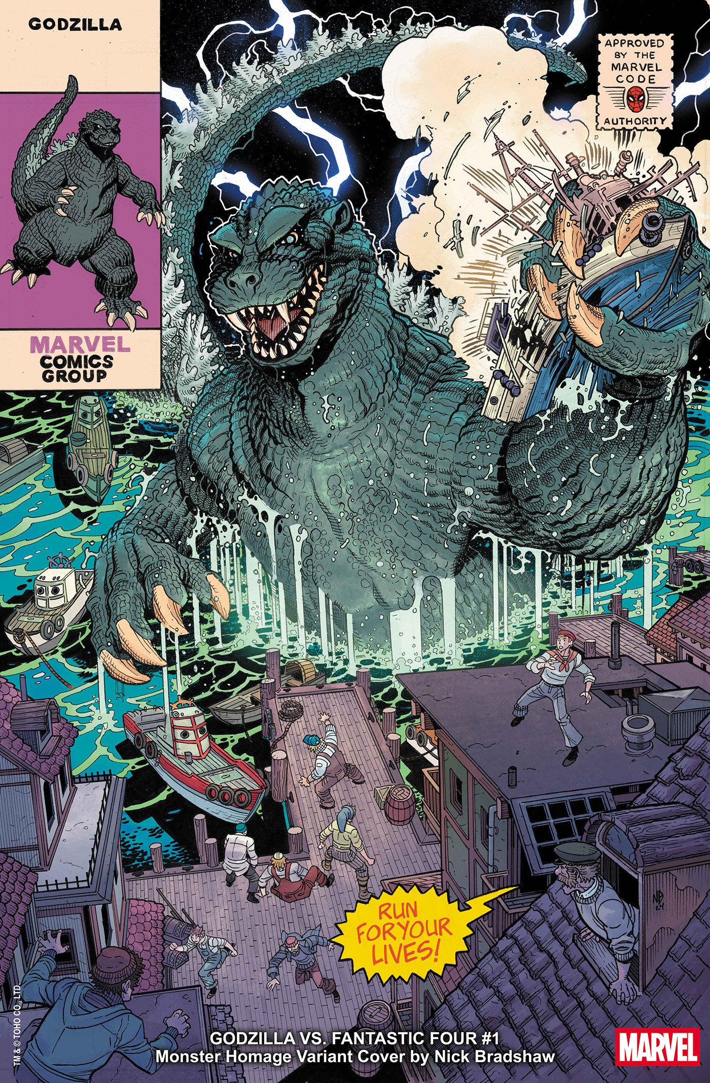 GODZILLA VS. FANTASTIC FOUR #1 NICK BRADSHAW MONSTER HOMAGE VARIANT  - Release Date:  3/19/25