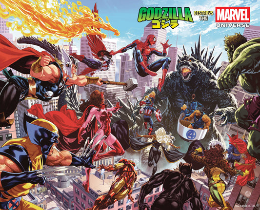 GODZILLA DESTROYS THE MARVEL UNIVERSE #1 WRAPAROUND COVER  - Release Date:  7/16/25