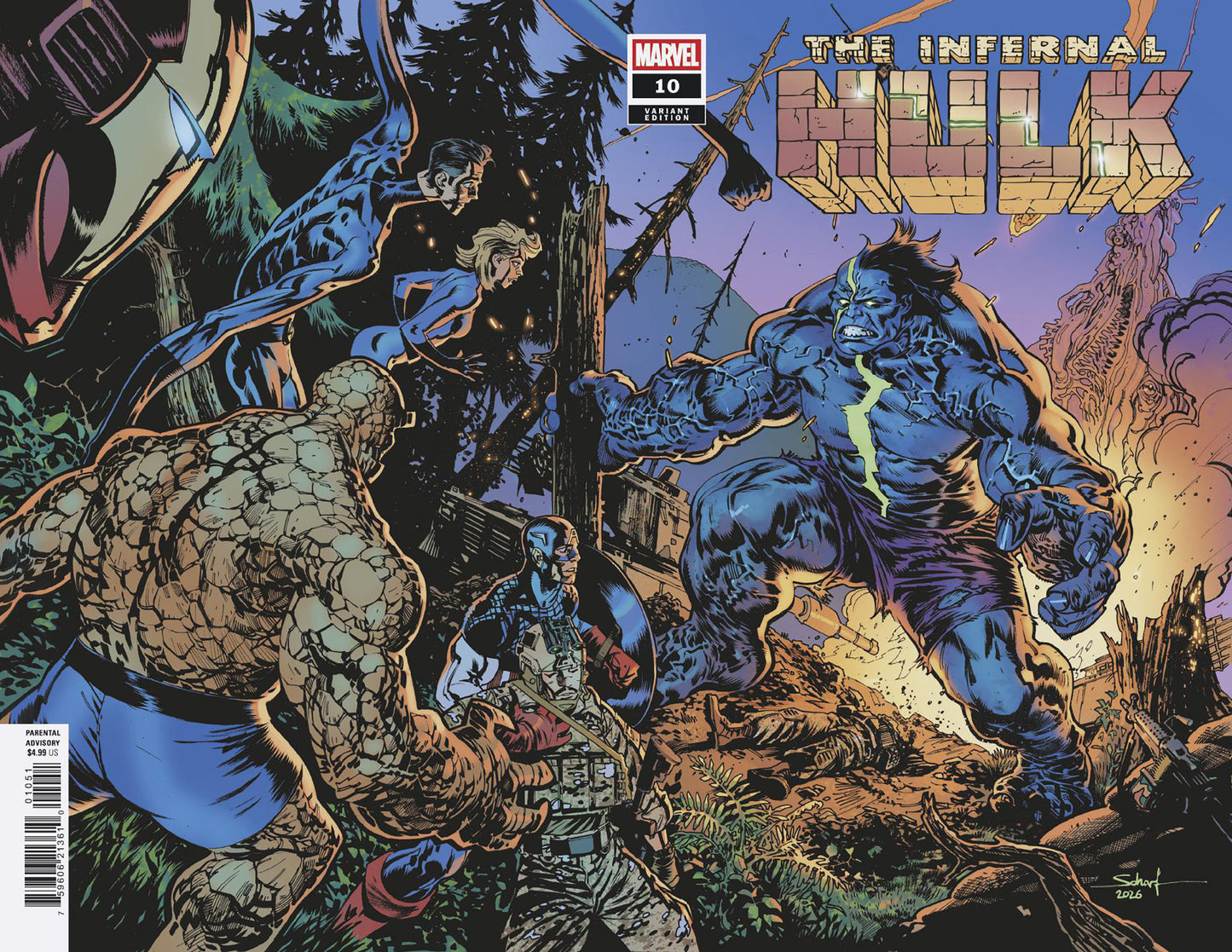 INFERNAL HULK #10 JONAS SCHARF WRAPAROUND BATTLE VARIANT ISBN: 75960621361001051 - FOC DATE: 7/12/26  - Release Date: 8/12/26