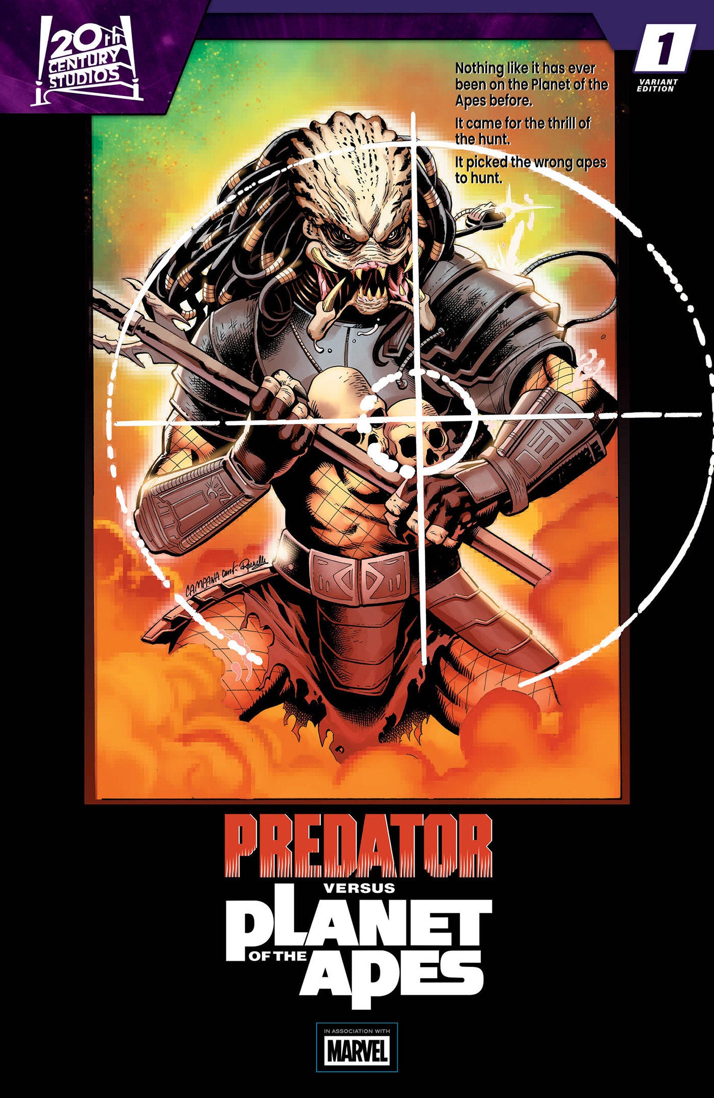PREDATOR VS. THE PLANET OF THE APES #1 CHRIS CAMPANA MOVIE POSTER HOMAGE VARIANT ISBN: 75960621569000131 - FOC DATE: 6/14/26  - Release Date: 7/29/26